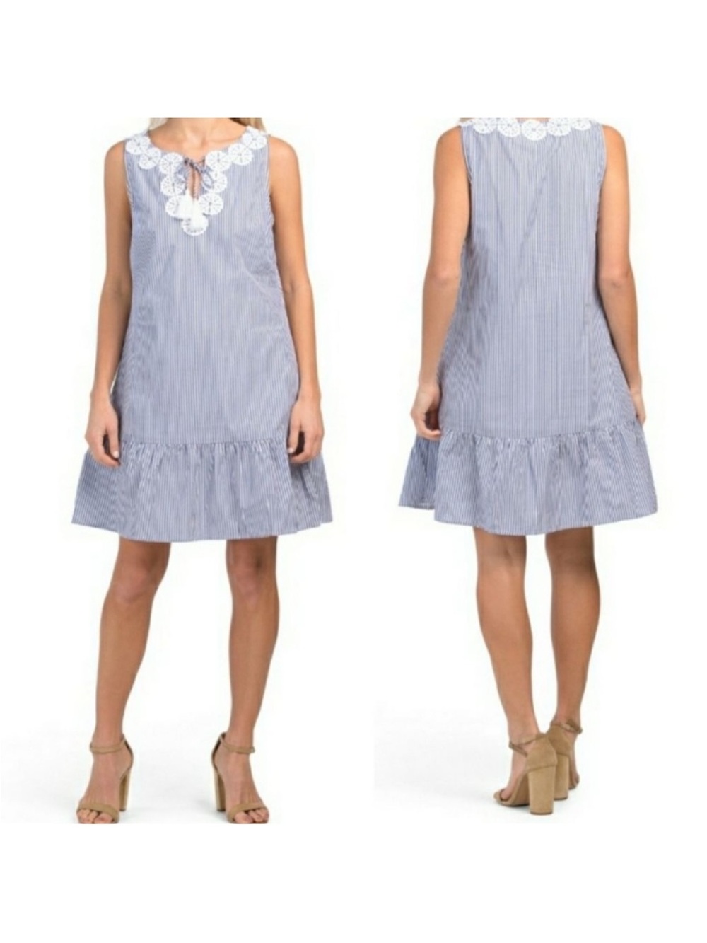 Sail to Sable striped ruffle hem shift dress